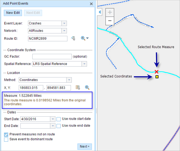 New point displayed on the map New point displayed on the map